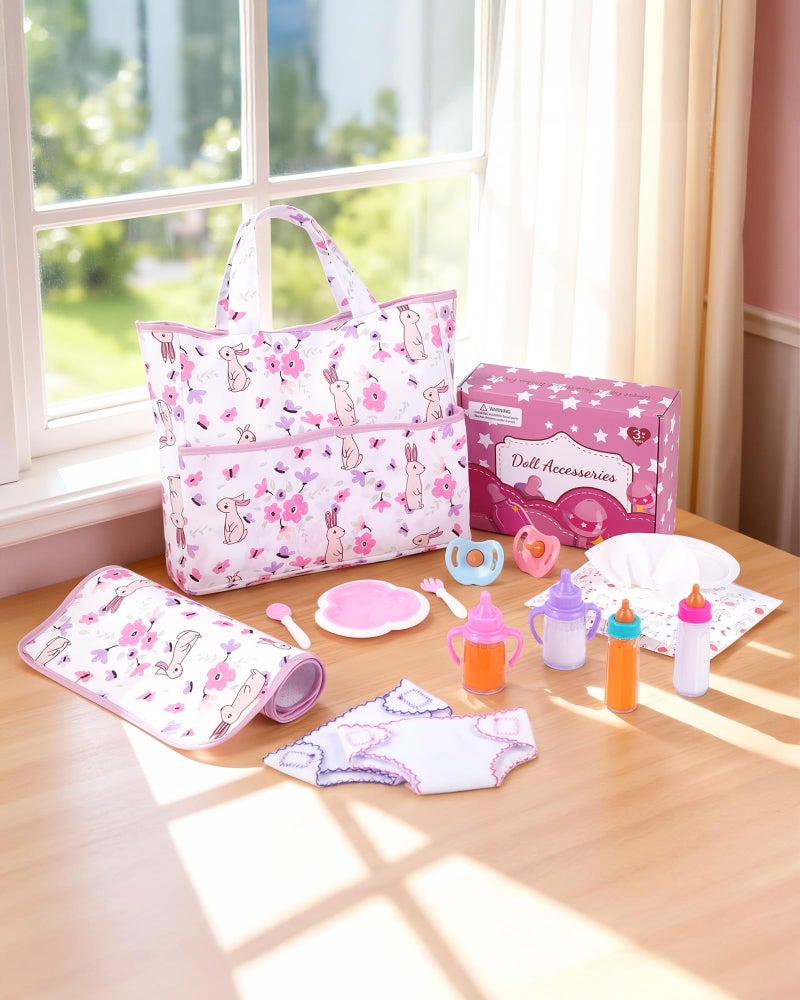 BABESIDE Baby Doll Accessories 12 Pcs Baby Doll Diaper Bag Playset with Changing Mat Magic Bottles Role Play Gift for Girls 3 Fits Dolls up to 20 Inch Doll Not Included - Image 3