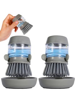 SUPREMIUM Dish Scrub Brush with Soap Dispenser and Drip Tray - Durable Palm Scrub Brush for Dish, Pot, Pan, and Sink Cleaning - Ergonomic Kitchen Scrubber with Storage Stand  - Image 1
