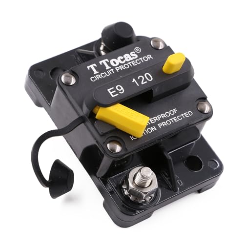 T Tocas E9 Hi-Amp 120A Circuit Breaker with Manual Reset 12V - 48V DC | Waterproof IP67 UL Certified | 120 Amp Switchable Surface Mount - Image 1