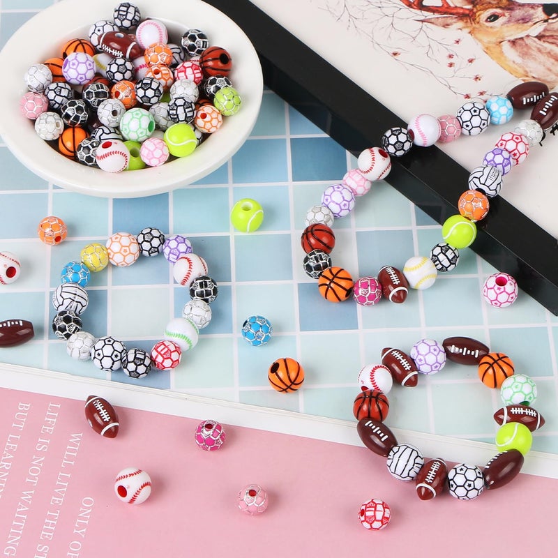 Ccozn 200 Pcs Sports Ball Beads For Diy Jewelry Making  Acrylic Tiny Baseball Basketball Soccer Football Volleyball Beads For Bracelets Keychains Necklaces Crafting  Sports Beads With Box - Image 5
