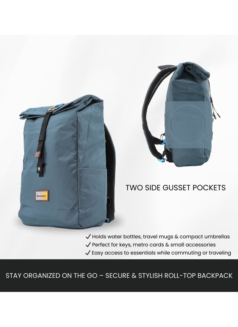 Discovery ICON Roll Top 15L Backpack Steel Blue, Durable Lightweight Multi Compartment Travel Bag, Padded Laptop/Tablet Pocket RFID, Adjustable Strap With Luggage Fix Strap, Men Women School Outdoor - pzsku/Z3199C723A3A795D0FA56Z/45/_/1739530651/e119502f-9541-4e3a-b499-80eeb666e5ac