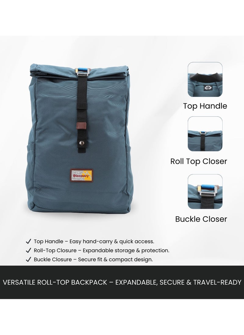 Discovery ICON Roll Top 15L Backpack Steel Blue, Durable Lightweight Multi Compartment Travel Bag, Padded Laptop/Tablet Pocket RFID, Adjustable Strap With Luggage Fix Strap, Men Women School Outdoor - pzsku/Z3199C723A3A795D0FA56Z/45/_/1739530688/c417ebdb-88f6-44e7-8842-21096e21a4c8