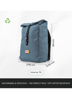 Discovery Discovery ICON Roll Top 15L Backpack Steel Blue, Durable Lightweight Multi Compartment Travel Bag, Padded Laptop/Tablet Pocket RFID, Adjustable Strap With Luggage Fix Strap, Men Women School Outdoor  - Image 4