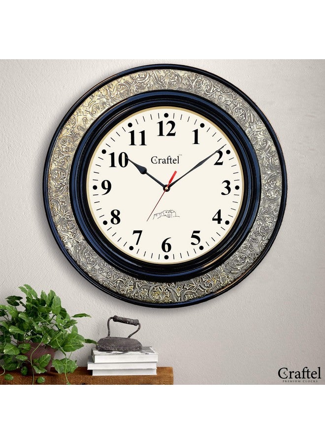 CRAFTEL Brass Embossed Analog Wall Clock Round Vintage Clock for Bedroom Living Room Home and Office (Brown) - Image 1