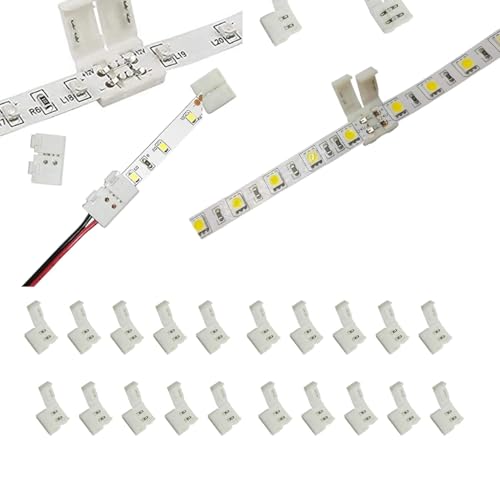 SNOOGG 20 Pack I Type 2 pin LED Strip connectors Solderless for COB/SMD 2835 3528 Single Color LED Strips Unwired Gapless led Strip Adapter Extension - Image 1