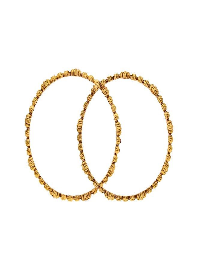 KUSHAL'S Fashion Jewellery Ruby Gold Polished Copper Antique Bangles, Best for Festive & Special Occasion - 452443 - Image 3