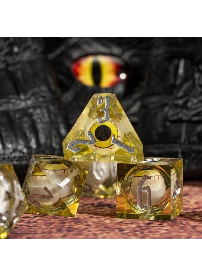cusdie 7Die Liquid Core Eye Dice Handmade Dnd Dice D&D Dice Set Sharp Edges Floating Eyeball Dice For Dungeons And Dragonstabletop Role Playing Game(Yellow Eyeball)  - Image 5