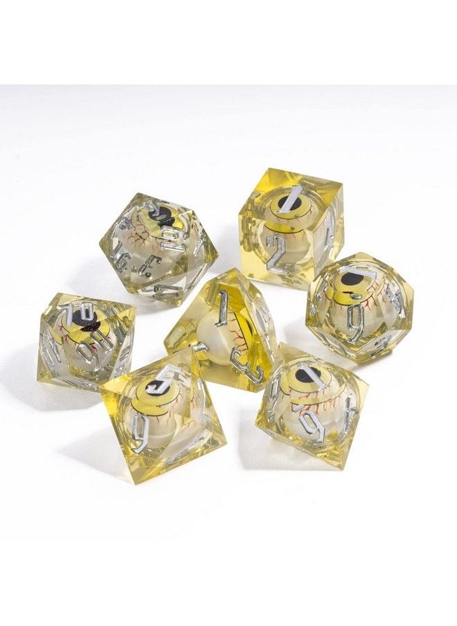 cusdie 7Die Liquid Core Eye Dice Handmade Dnd Dice D&D Dice Set Sharp Edges Floating Eyeball Dice For Dungeons And Dragonstabletop Role Playing Game(Yellow Eyeball)  - Image 4