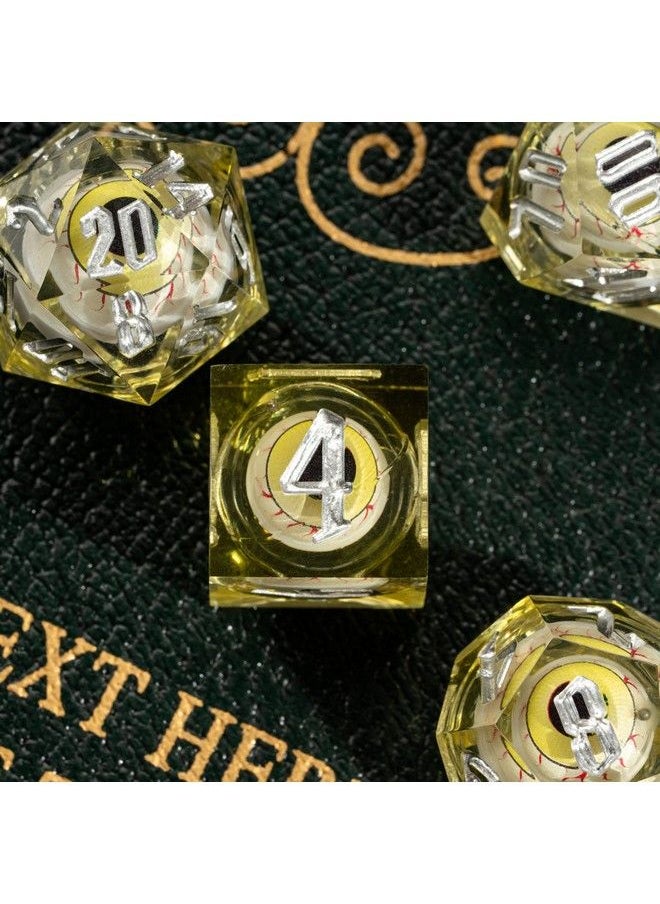 7Die Liquid Core Eye Dice Handmade Dnd Dice D&D Dice Set Sharp Edges Floating Eyeball Dice For Dungeons And Dragonstabletop Role Playing Game(Yellow Eyeball)