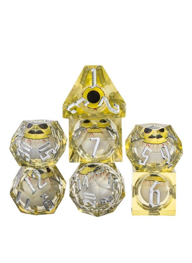 cusdie 7Die Liquid Core Eye Dice Handmade Dnd Dice D&D Dice Set Sharp Edges Floating Eyeball Dice For Dungeons And Dragonstabletop Role Playing Game(Yellow Eyeball)  - Image 1