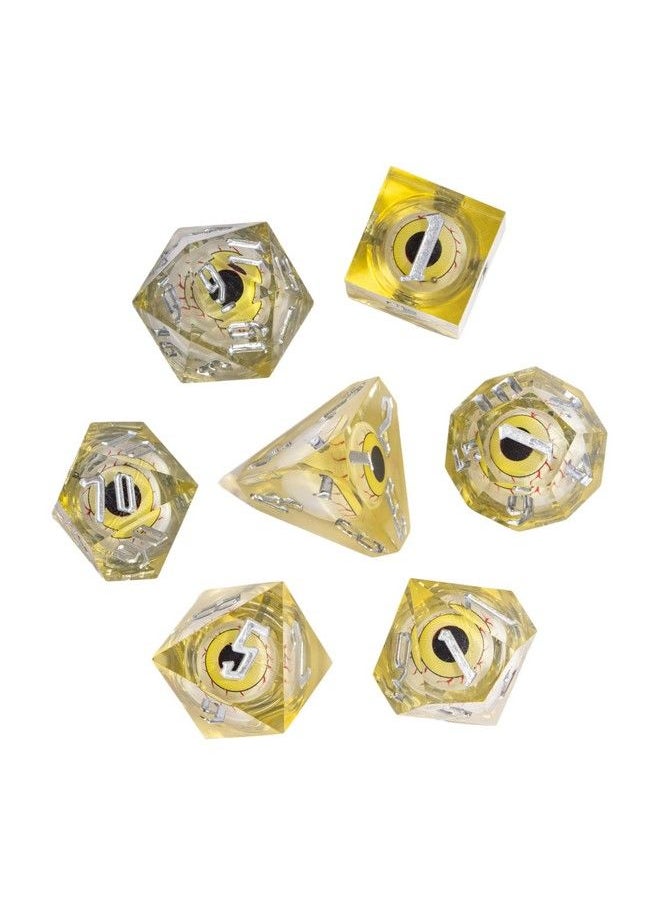 cusdie 7Die Liquid Core Eye Dice Handmade Dnd Dice D&D Dice Set Sharp Edges Floating Eyeball Dice For Dungeons And Dragonstabletop Role Playing Game(Yellow Eyeball)  - Image 3