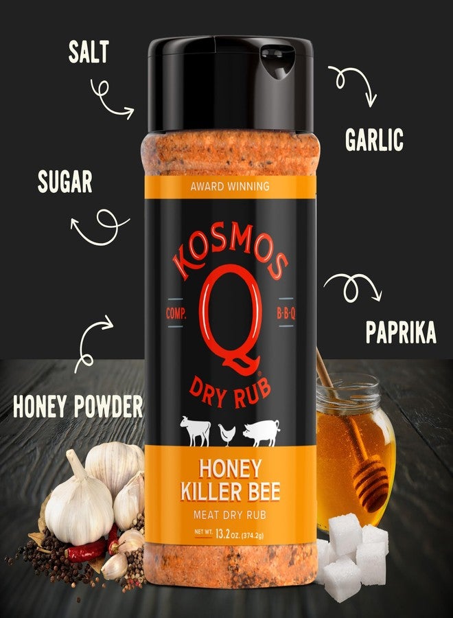 Kosmos Q توابل كوسموس كيو هوني كيلر بي للشواء، توابل حلوة مع سكر بني وعسل وثوم وبابريكا للدجاج ولحم الخنزير والديك الرومي والأضلاع وغيرها، توابل جافة لتدخين وشواء اللحوم، زجاجة رج سعة 13.2 أونصة - Image 3