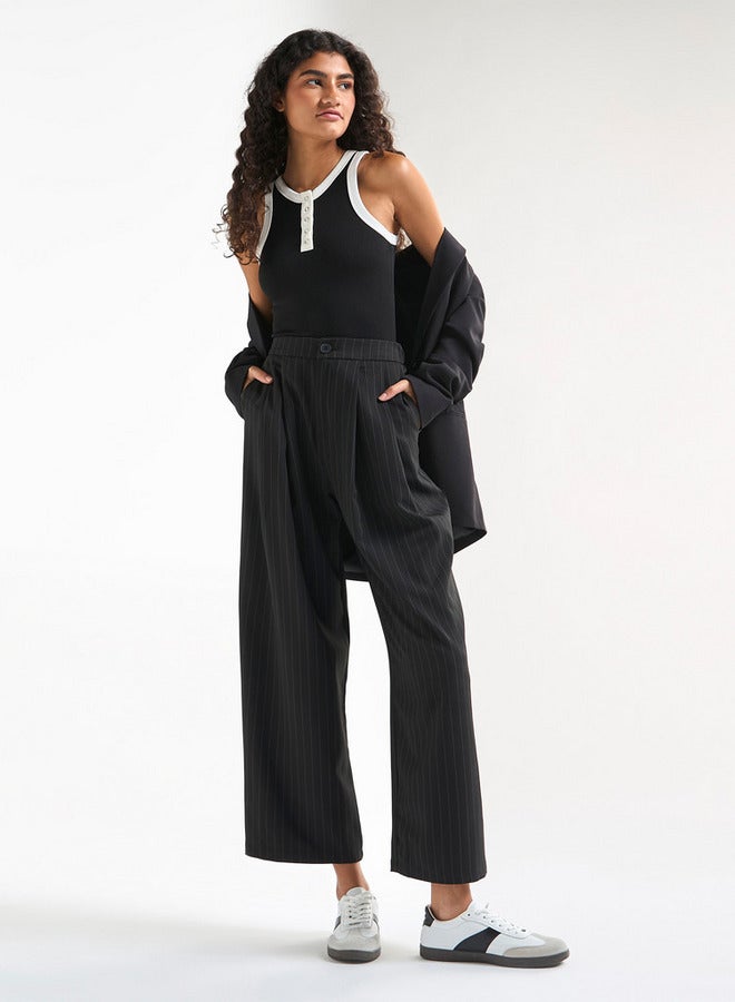 Splash FAV Striped Wide Leg Pants with Semi-Elasticated Waistband and Pockets - Image 2