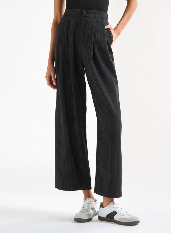 Splash FAV Striped Wide Leg Pants with Semi-Elasticated Waistband and Pockets - Image 1