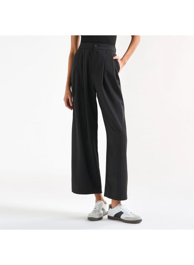 Splash FAV Striped Wide Leg Pants with Semi-Elasticated Waistband and Pockets  - Image 1
