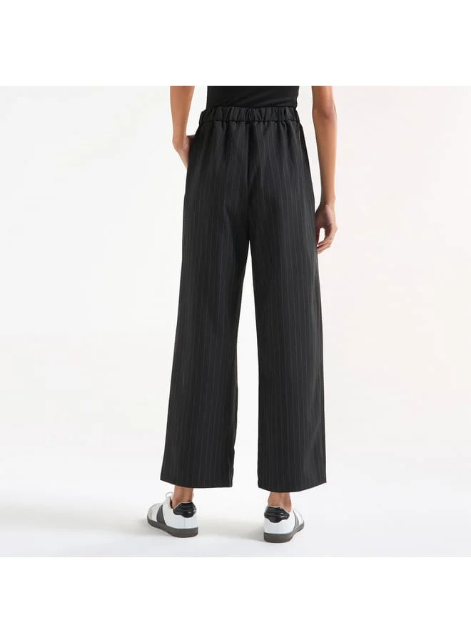 Splash FAV Striped Wide Leg Pants with Semi-Elasticated Waistband and Pockets
