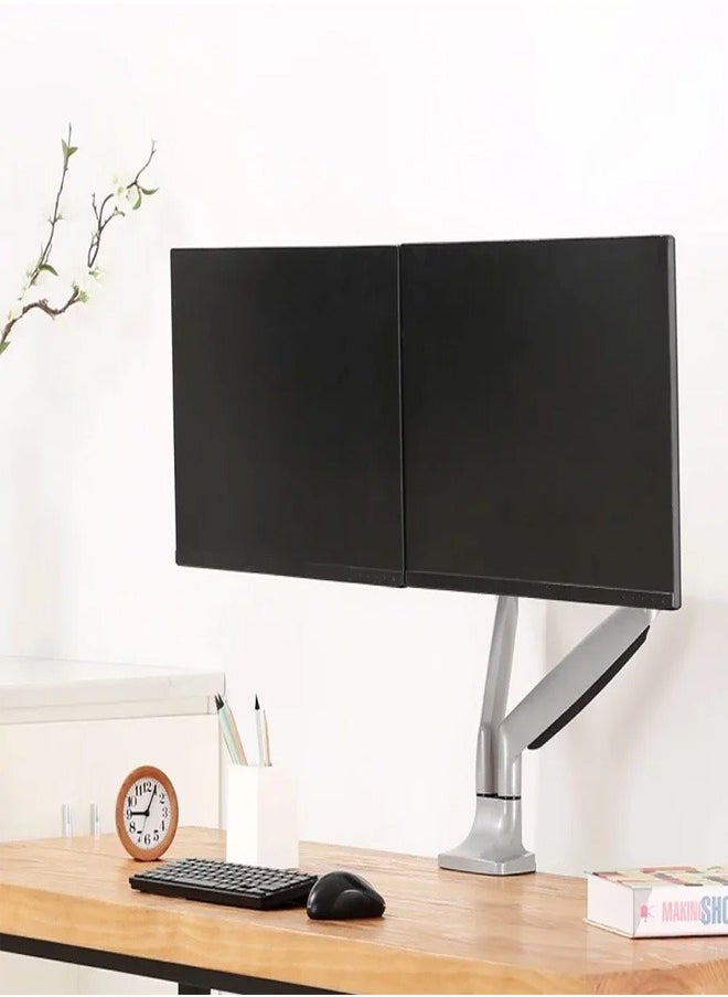 Skill Tech SH100 C024 Aluminum Dual Display Interactive LCD Desk Mount for 13"-32" Screens, VESA 100x100, 18kg Load Capacity – Silver  - Image 1