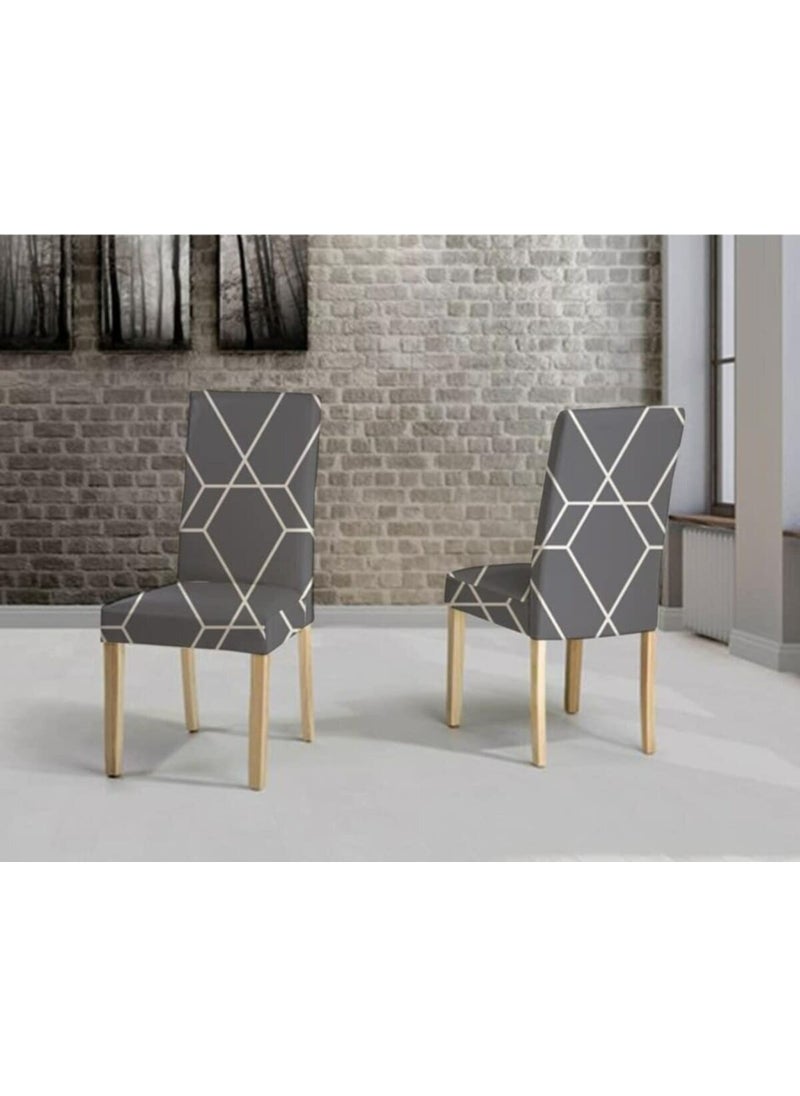 Elgeyar Patterned Velvet Chair Cover, Lycra, Elastic, Standard - Gray Geometric Pattern (1 Piece)  - Image 1