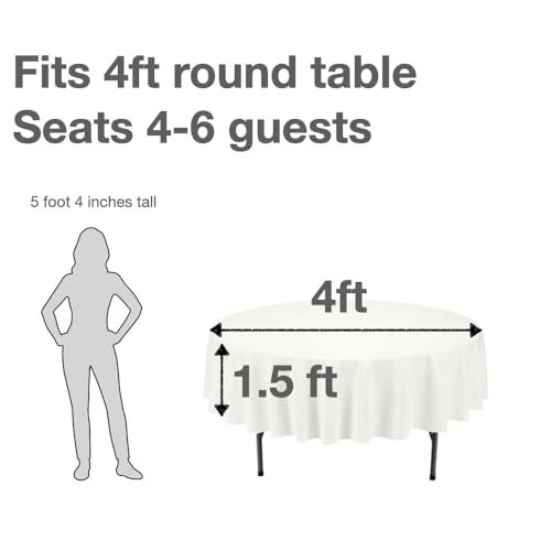 Urby 90 inches White Round Tablecloth for 4ft Round Folding Table That Seats 4-6 Guests, Round Tablecloth for Table with 4 Chairs, Ideal for Home or Events Such as Cocktail Party. - Image 2