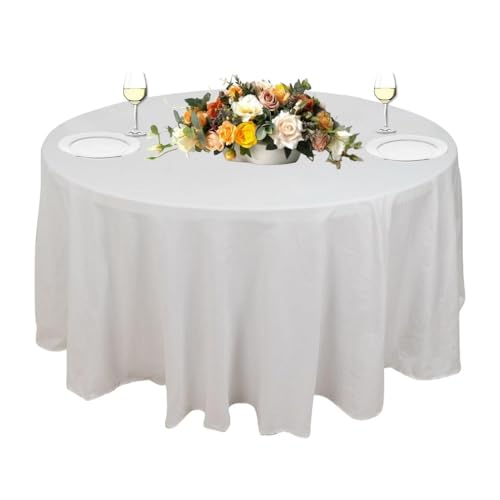 Urby 90 inches White Round Tablecloth for 4ft Round Folding Table That Seats 4-6 Guests, Round Tablecloth for Table with 4 Chairs, Ideal for Home or Events Such as Cocktail Party. - Image 1
