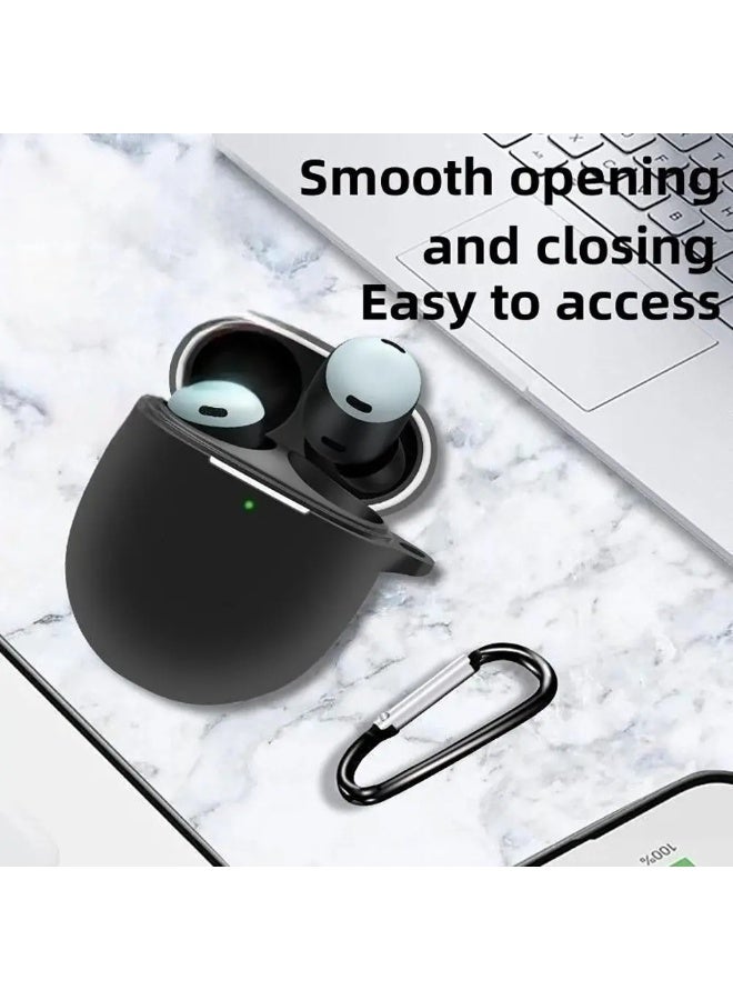 Soft Silicone Cover For Google Pixel buds Pro Case With Hook Antifall Protective Sleeve Accessories (Black) - Image 2