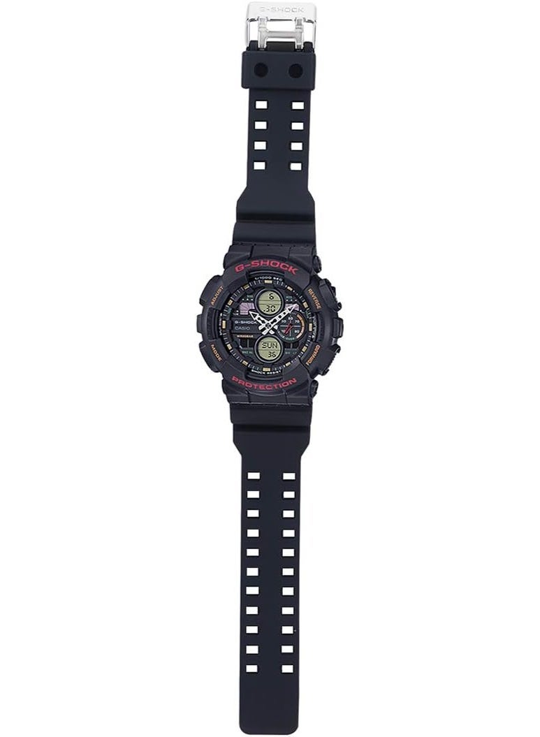 جي شوك ساعة يد رجالية دائرية الشكل بسوار من الراتنج، تعرض البيانات التناظرية والرقمية، لون أسود - GA-140-1A4DR - Image 2
