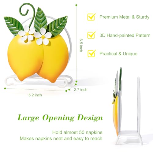 Shinlar Lemon Napkin Holder for Table - Tissue Holder for Spring Home Decor, Vintage Home Yellow Kitchen Counter Decor and Accessories, Lemon Housewarming Gifts for Women, 3D Handmade Pattern, Metal - Image 2