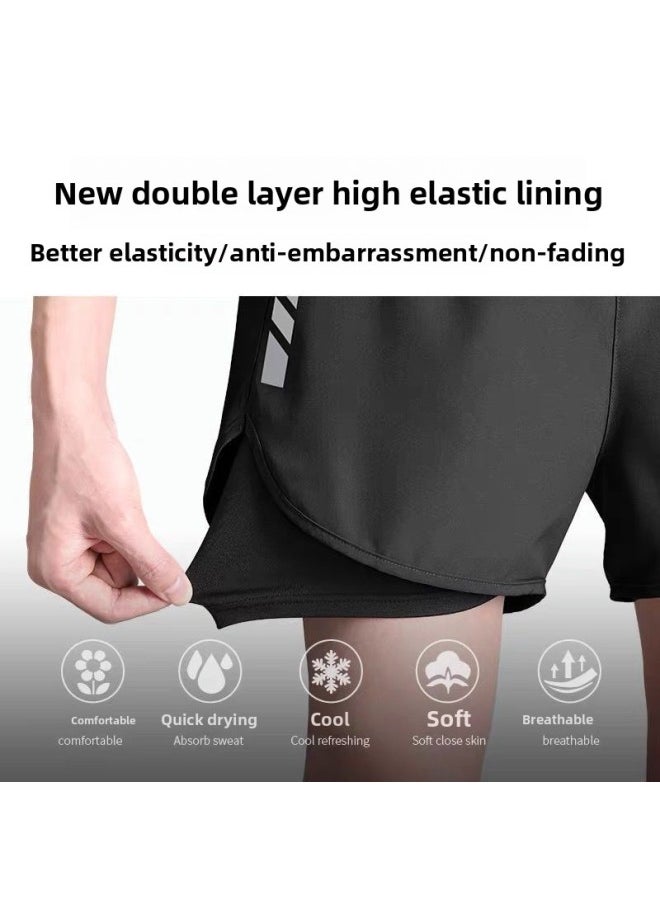 Generic - Swimming Trunks Men's 2024 Double-layer Anti-embarrassment Boys Plus Size Swimming Equipment Three-piece Equipment Beach Swimming Trunks-Colour:Gray Double-layer Swimming Trunks [water And Land Wear]- - Image 1