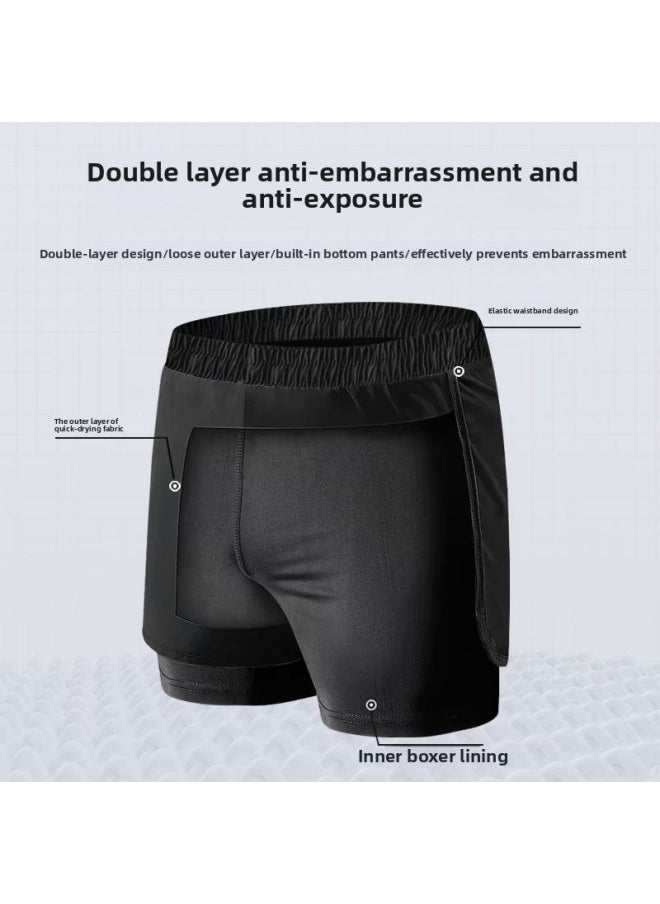 Generic - Swimming Trunks Men's 2024 Double-layer Anti-embarrassment Boys Plus Size Swimming Equipment Three-piece Equipment Beach Swimming Trunks-Colour:Gray Double-layer Swimming Trunks [water And Land Wear]- - Image 1