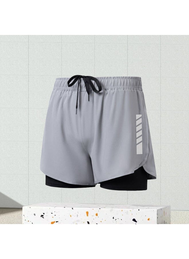 Generic - Swimming Trunks Men's 2024 Double-layer Anti-embarrassment Boys Plus Size Swimming Equipment Three-piece Equipment Beach Swimming Trunks-Colour:Gray Double-layer Swimming Trunks [water And Land Wear]- - Image 1