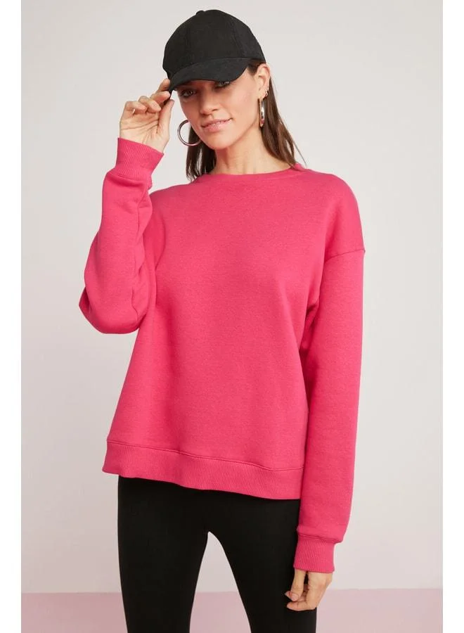 Ethiquet Alfreda Women's Cotton-Lined Polartec Soft Round Neck Comfort Fit Basic Pink Sweatshirt.