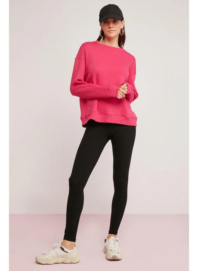 Ethiquet Alfreda Women's Cotton-Lined Polartec Soft Round Neck Comfort Fit Basic Pink Sweatshirt.