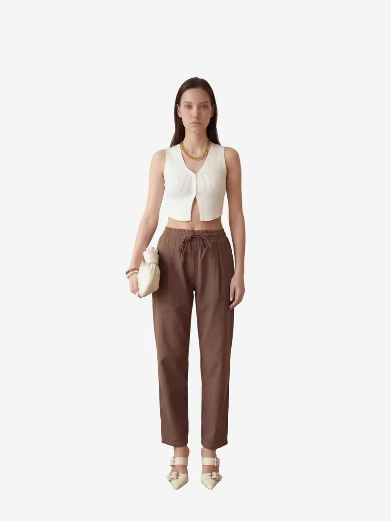 ماي فاشن MY FASHION Ankle Length Drawstring Waist Pants with Pocket