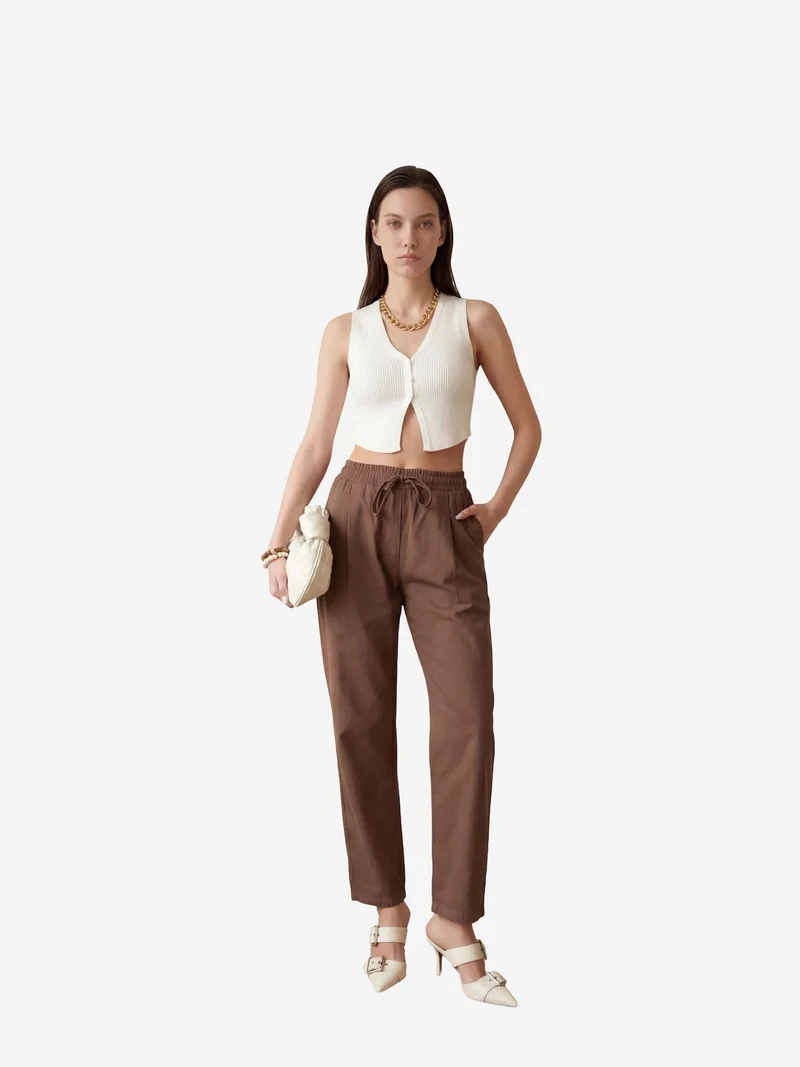 ماي فاشن MY FASHION Ankle Length Drawstring Waist Pants with Pocket