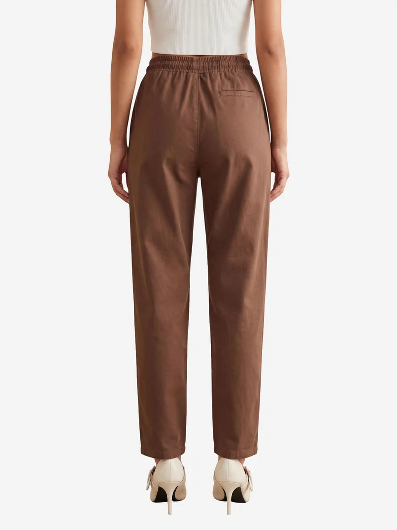 My Fashion Camel Brown MY FASHION Ankle Length Drawstring Waist Pants with Pocket for Women | Best Price UAE