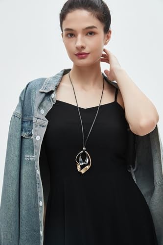 joymiao Black Circle Pendant Necklace Boho Necklace for Womens Leather Cord Chain Necklace Long Choker Necklaces for Women - Image 4
