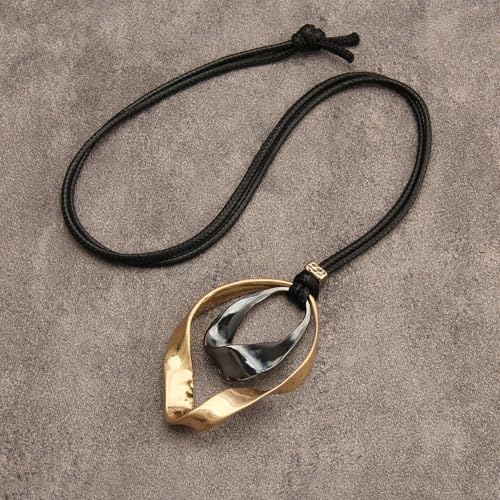 joymiao Black Circle Pendant Necklace Boho Necklace for Womens Leather Cord Chain Necklace Long Choker Necklaces for Women - Image 3