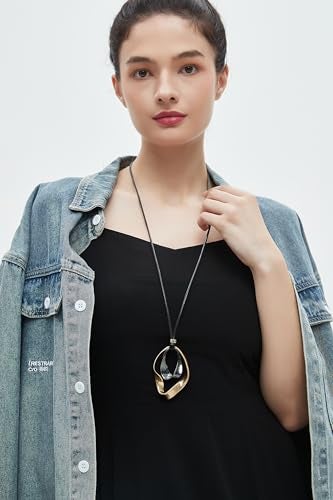 joymiao Black Circle Pendant Necklace Boho Necklace for Womens Leather Cord Chain Necklace Long Choker Necklaces for Women - Image 5
