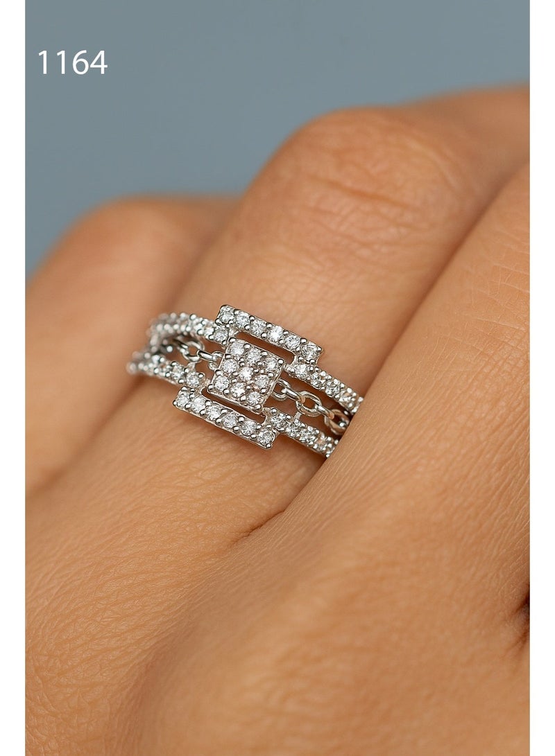 ثري دايموندز خاتم كريستال بسلسلة فضية – مجوهرات فاخرة مطلية بالبلاتين والروديوم للنساء في علبة هدايا - Image 1