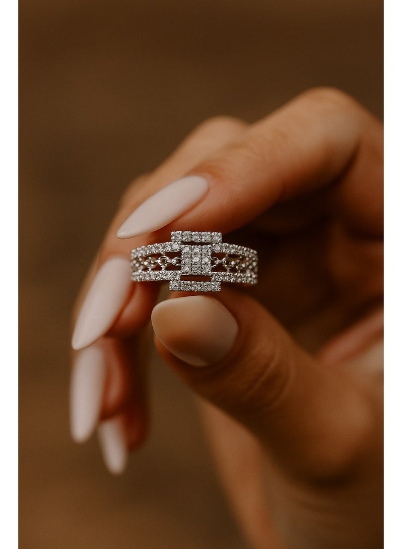 ثري دايموندز خاتم كريستال بسلسلة فضية – مجوهرات فاخرة مطلية بالبلاتين والروديوم للنساء في علبة هدايا - Image 4