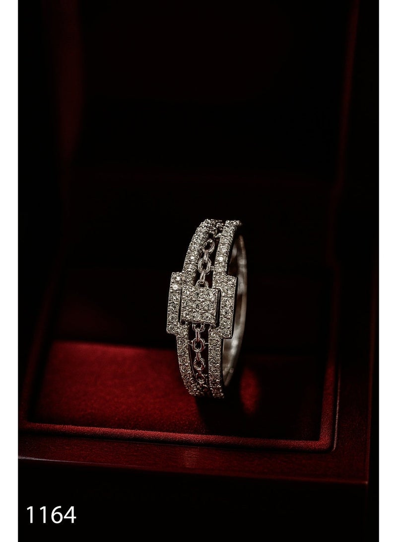 ثري دايموندز خاتم كريستال بسلسلة فضية – مجوهرات فاخرة مطلية بالبلاتين والروديوم للنساء في علبة هدايا - Image 2