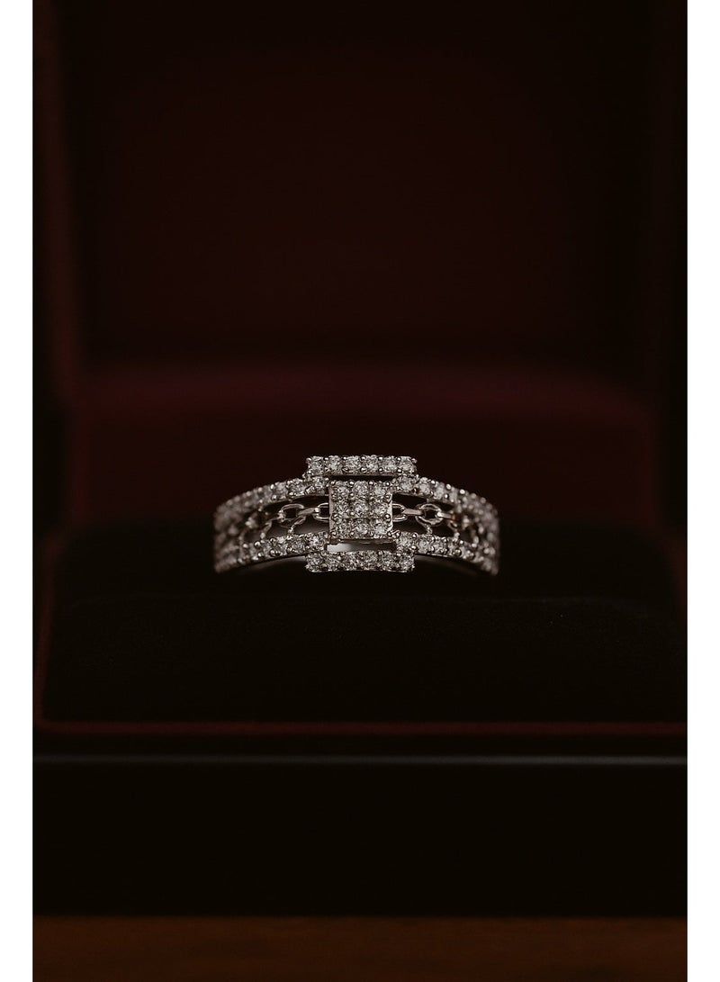 ثري دايموندز خاتم كريستال بسلسلة فضية – مجوهرات فاخرة مطلية بالبلاتين والروديوم للنساء في علبة هدايا - Image 3