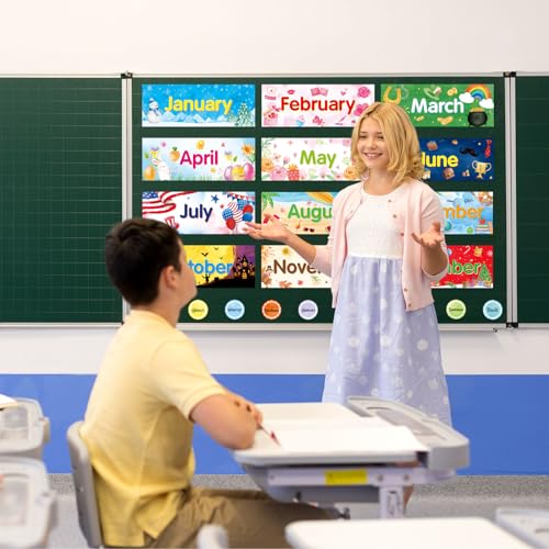 Omlisca 48 Pack Holiday Monthly Headliners 12 Months of The Year Bulletin Board Set Seasonal Monthly Headers Month Calendar Cards with 36 Round Colorful Cutouts for Classroom School Decorations - Image 4
