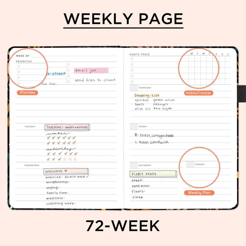 &And Per Se And Per Se Undated Planner â€“ A5 Weekly & Monthly Goal Planner for 72 Weeks (1.5 Years) â€“ Hardcover with Monthly Tab Stickers, Back Pocket & Habit Tracking (Lunar Leaf) - Image 3