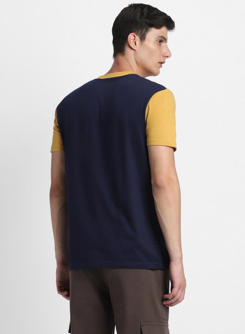 Dennis Lingo Mustard Slim Fit Striped Henley Neck T-shirt for Men - 100% Cotton, Short Sleeve, Casual  - Image 5
