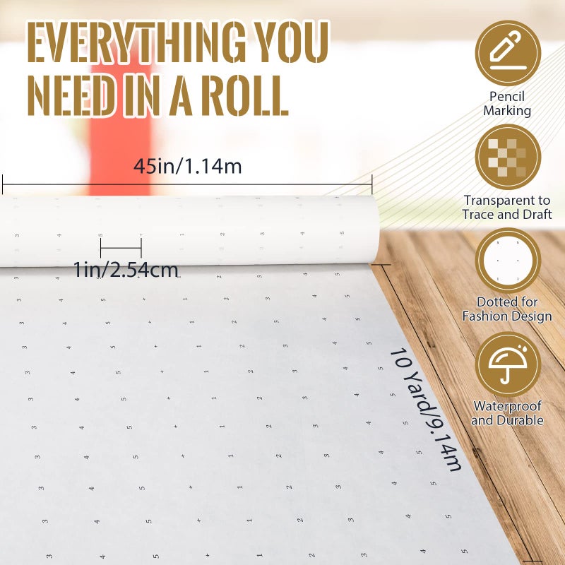 Epakh ورق مزخرف للخياطة، 45 بوصة × 10 ياردات ورق تتبع لتصميم الأنماط، مفصول كل بوصة ورق تعليمات أبجدي رقمي لصنع الملابس - Image 3