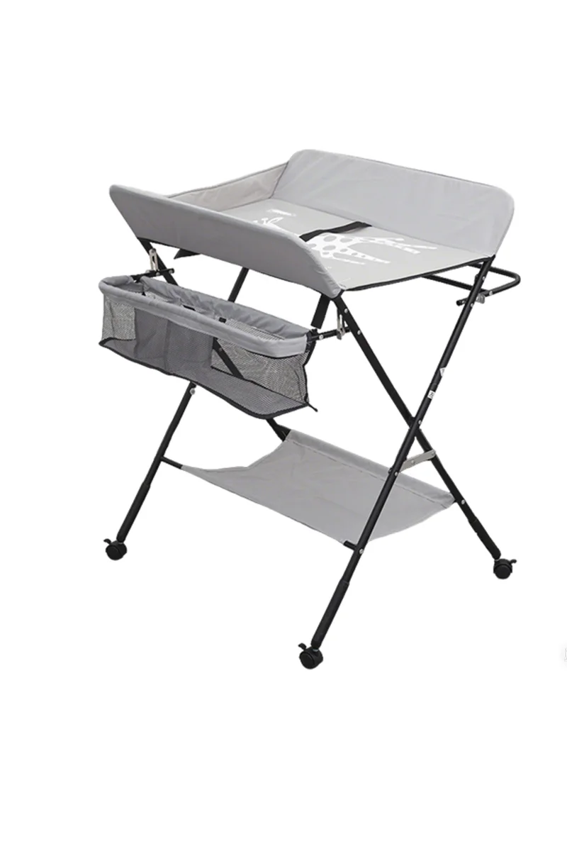 Kikibebe Kikibebe Babycare Diaper Changing Table With Wheels – 5-Level Height Adjustable Infant Care Station With Storage Shelf – Grey