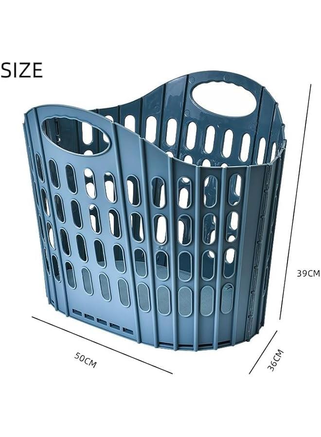 Laundry Basket Plastic Hamper Holder Collapsible For Clothes,Large Collapsible Clothes Hamper, Plastic Storage Laundry Box with Dual Handles (Blue) - Image 2