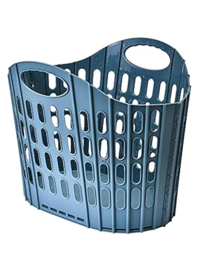 Laundry Basket Plastic Hamper Holder Collapsible For Clothes,Large Collapsible Clothes Hamper, Plastic Storage Laundry Box with Dual Handles (Blue) - Image 1