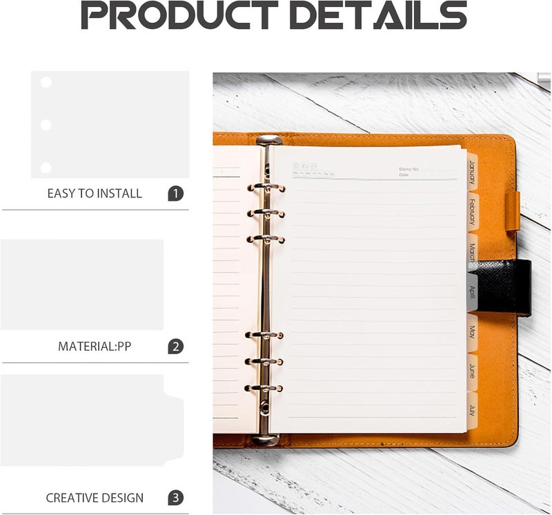A5 14pcs Binder Dividers with Tabs, PVC Notebook Index Dividers for 6-Ring Binder, Detachable Classification Tabs for Office and School Filing - Image 3
